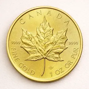 1oz Canadian Gold Maple Leaf presented as a premium investment gold coin for UK bullion buyers