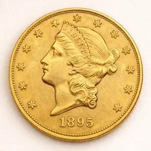 $20 Double Eagle Liberty gold coin on a light premium studio background
