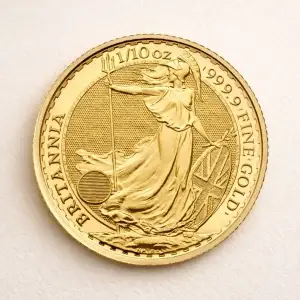 1/10oz Britannia gold coin shown as a premium UK bullion product image