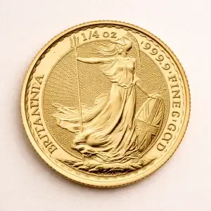 Quarter ounce Britannia gold coin displayed as a premium UK bullion product image
